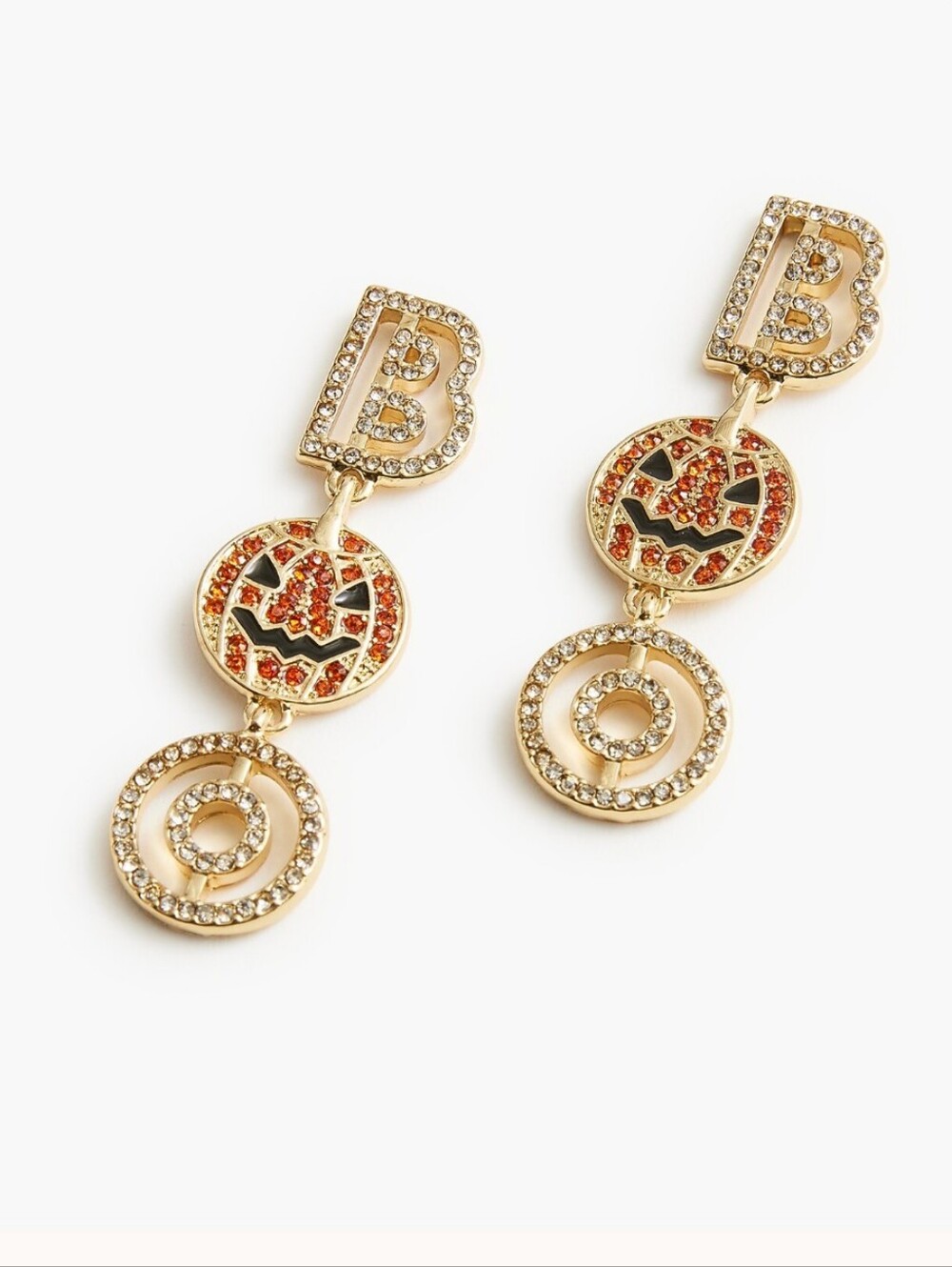 J Crew Long Dangle Earrings New Halloween Pumpkin crystals jewelry Boo cn940